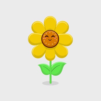 Flat illustration cute sunflower with happy face vector