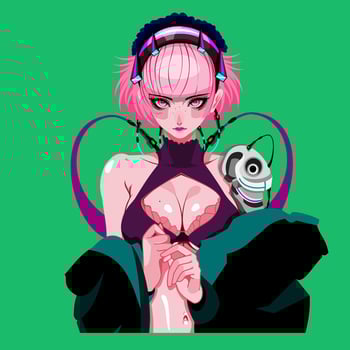 cyberpunk pink girl cartoon character in anime style vector
