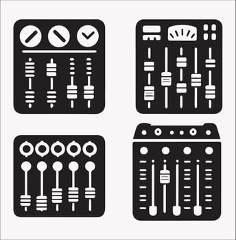 High-Quality Audio Channel Mixer Silhouettes in White vector