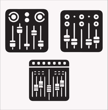 White Background Audio Channel Mixer Silhouettes vector