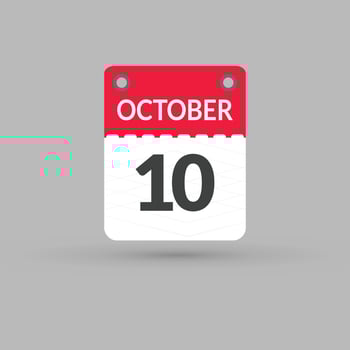 October 10 calendar Date, Month icon vector