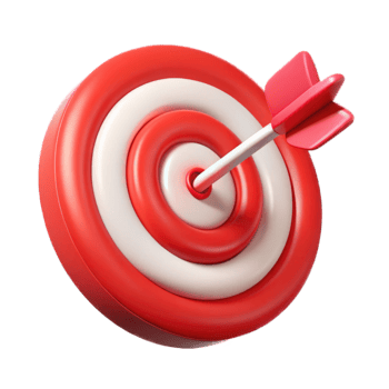 Red bullseye dart arrow hitting target center of dartboard. Concept of success, target, goal, achievement. Cartoon style cutout png