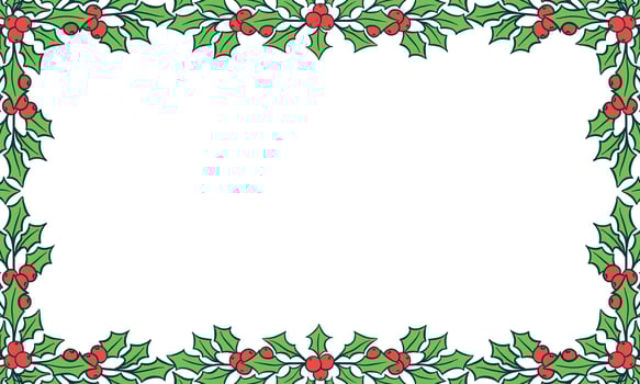 Christmas Holly Leaves Background. Hand Drawn Frame Outline for Holiday Greeting Cards, Invitations vector