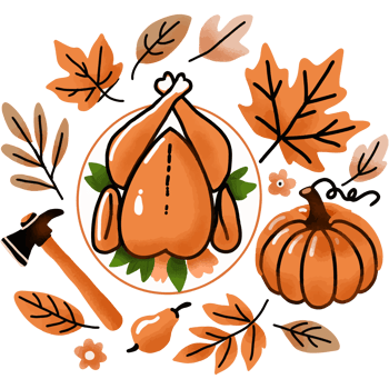 Thanksgiving Turkey with Autumn Leaves png