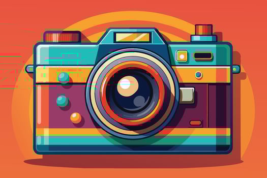 A colorful vintage camera illustration with vibrant details on a bright background capturing the essence of photography and nostalgia vector