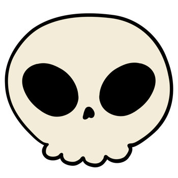 Colorful Halloween school supplies in a skull with a flat cartoon doodle design, set in funky classrooms for students png