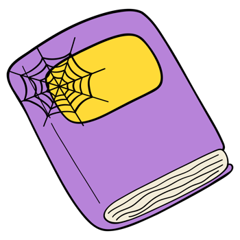 Colorful Halloween school supplies in a old book with a flat cartoon doodle design, set in funky classrooms for students png