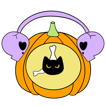 Colorful Halloween school supplies in a pumpkin Alarm Clock with a flat cartoon doodle design, set in funky classrooms for students png