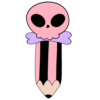 Colorful Halloween school supplies in a skull pencil with a flat cartoon doodle design, set in funky classrooms for students png