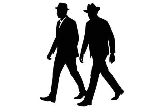 Black and White Walking Men Silhouette vector