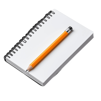 Spiral notebook with an orange pencil on a transparent background, ideal for concepts of creativity and writing tools. png