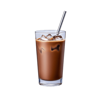 Chilled iced coffee glass with metal straw on transparent background, refreshing beverage concept for summer or cafe menu promotion png