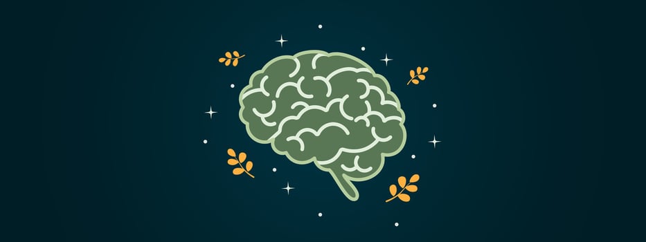 healthy mind with leaves and stars in green background banner vector