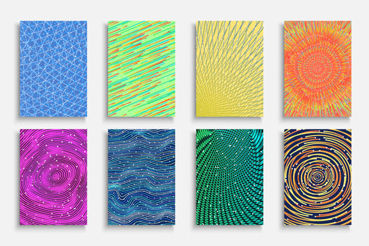 Collection of bright colorful abstract striped covers, templates, backgrounds, placards, brochures, banners, flyers. Creative artwork posters - stylish modern design. Drawing vibrant print vector