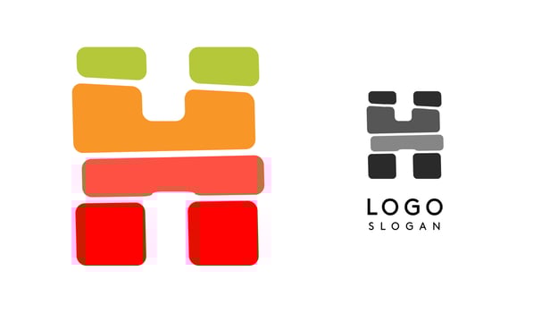 Bright colorful letter H, layers blocks like sandwich, stone balancing or rock stacking. Modern cartoon monogram for kid joyful book, blocky toys logo. illustration vector