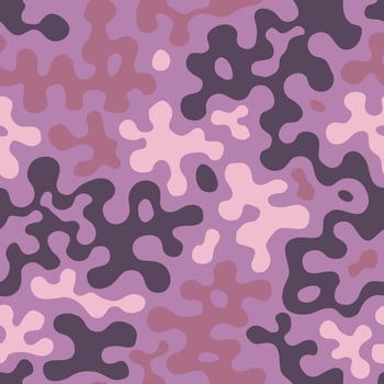 Fashionable camouflage pattern. Military fabric design. Seamless background, masking clothing, camo repeat print. Pink and black color vector