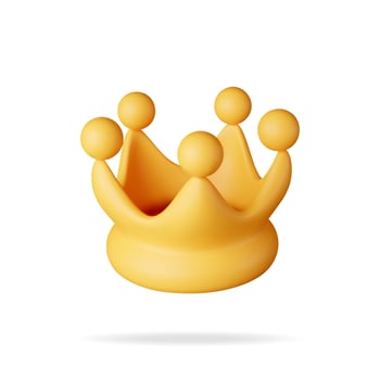 3D gold crown icon isolated on white. Render golden crown vector
