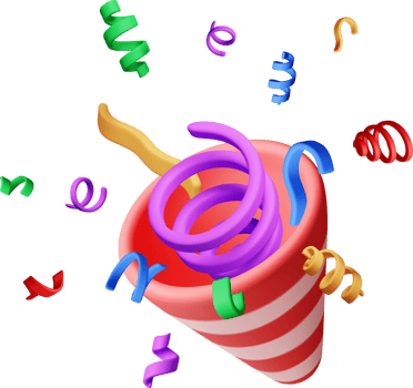 3D party popper with confetti ribbons png