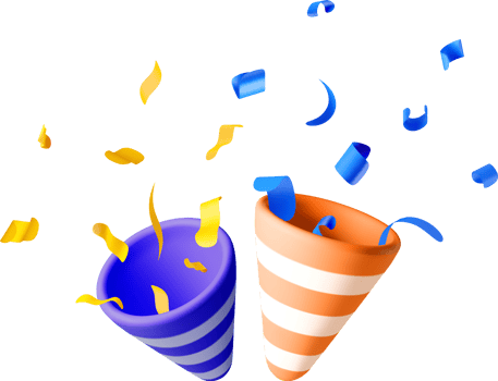 3D party popper with confetti ribbons png