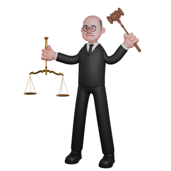 3D Legal Practitioner. A male judge is seen standing with his right hand holding a legal scale while his left hand holds the judge's hammer. Male Judge png