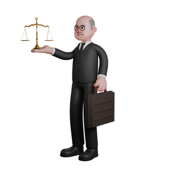3D Judicial Enforcement Male Judge. A judge stands with his right hand holding the symbol of the scales of justice while his left hand holds a briefcase. Professional png