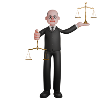 Cartoon Professional Judge. A judge stands with both hands holding the symbol of the scales of justice. 3D Male png