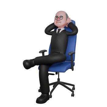 Male Judge Professional Character. A judge sits on a chair with his left leg on his right leg and both hands behind his head. 3D Illustrated png