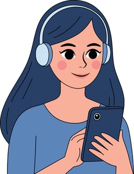 Cute Girl Listening Music From Handphone vector