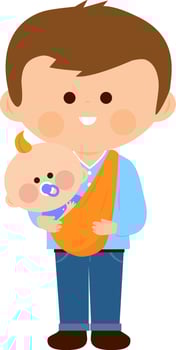 Father carrying his baby in a sling. Daddy holding his infant in a baby carrier. vector