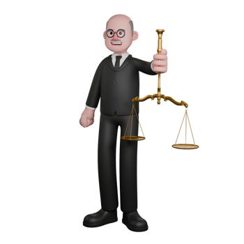 3D of Professional Male Judge. A male judge is seen standing with his left hand holding up a legal scale. Judicial png
