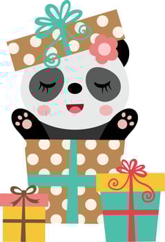 Funny panda looks out of a gift box happy birthday vector