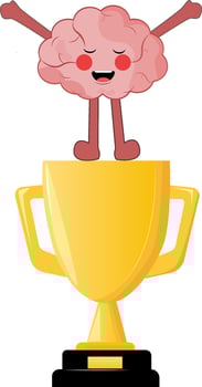 Winner podium colorful brain cartoon characters, cute brain cartoon character Celebrating Championship Win vector