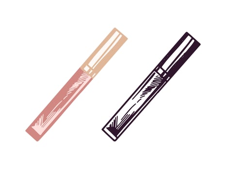 Doodle flat style lip gloss, liquid lipstick or liquid eye shadow, beauty cosmetic element, self care. Illustration for beauty salon, cosmetic store, makeup design. Doodle sketch style. vector