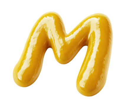 Vibrant mustard sauce creatively shaped into a bold letter 'M' for culinary delight png