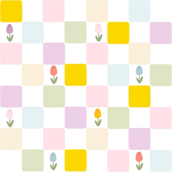 Floral pattern seamless meadow flowers on Checkerboard retro groovy background. Cute cartoon in hand-drawn style, pastel palette. Ideal for printing, scrapbooking, textile, fabric. vector