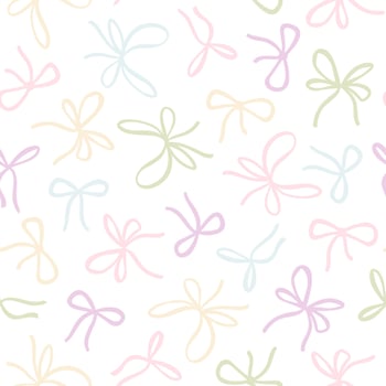Seamless pattern with various bow knots, gift ribbons. Trendy hair braiding accessory. Cute hand drawn cartoon illustration. Background for Valentine's day. vector