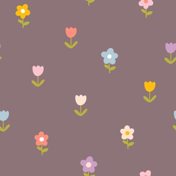 Floral pattern seamless meadow flowers in simple hand drawn cartoon Scandinavian style pastel palette. Childish cute simple minimalistic dark background. For nursery, fabric, baby clothes, wallpaper. vector