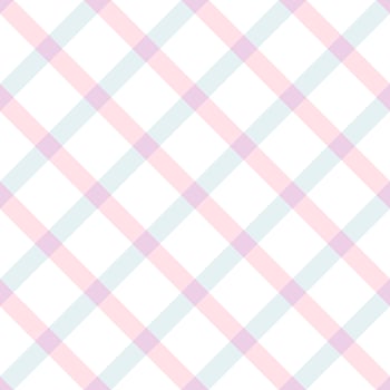 Gingham diagonal seamless pattern. Tartan check for tablecloths, napkins, clothes, packaging, for the Easter holiday. Cozy cute childish background in a pastel pink and blue palette. vector