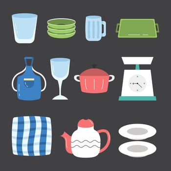 set of kitchen utensils flat illustration collection vector