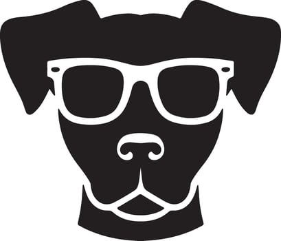 Simple dog head in sunglass silhouette style icon vector