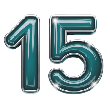 Number 15 Typography with Sleek and Glossy Finish png