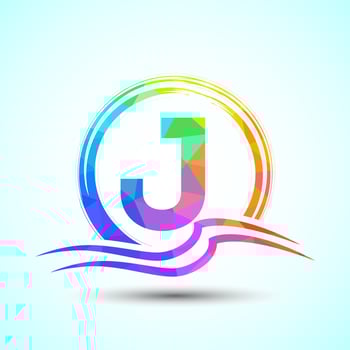 Initial letter J with water ocean waves and the sun. Beach logo design concept vector