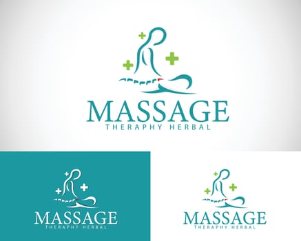 Spa massage logo creative design concept care nature leave health herbal spine vector