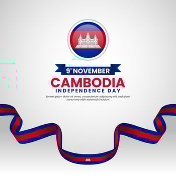 Cambodia waving ribbon flag in colors of the Cambodia national flag for independence day and National background design vector