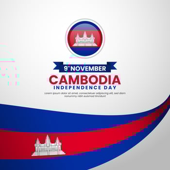 Cambodia waving ribbon flag in colors of the Cambodia national flag for independence day and National background design vector