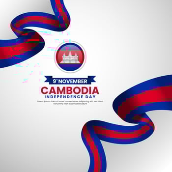 Cambodia waving ribbon flag in colors of the Cambodia national flag for independence day and National background design vector