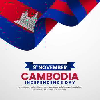 Happy cambodia Independence Day on 09 November Background with waving flag and copy space area vector