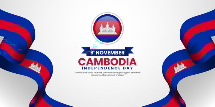 Cambodia Independence banner background waving ribbon flag and copy space area vector