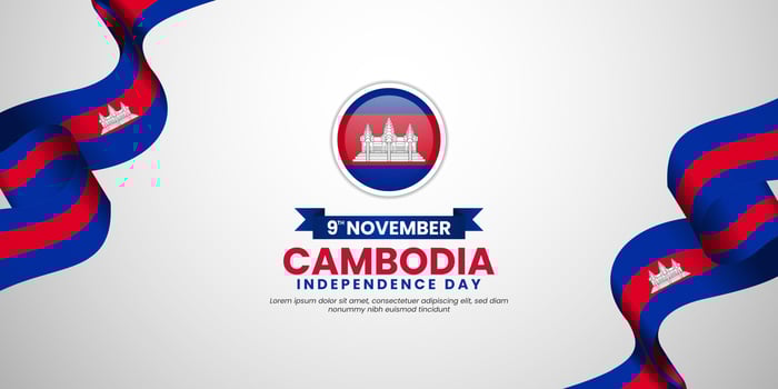 Cambodia Independence banner background with waving ribbon flag and copy space area vector