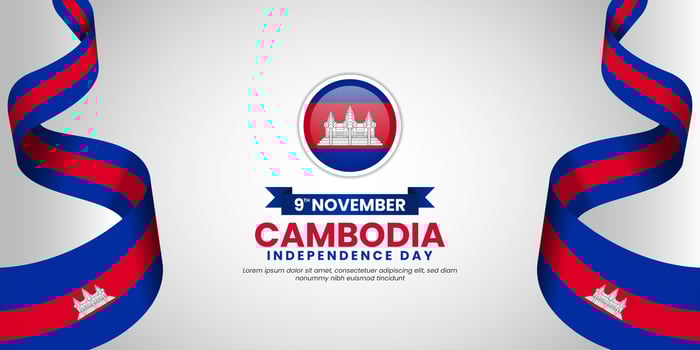 Cambodia independence day with wavy ribbon white background with copyspace area vector
